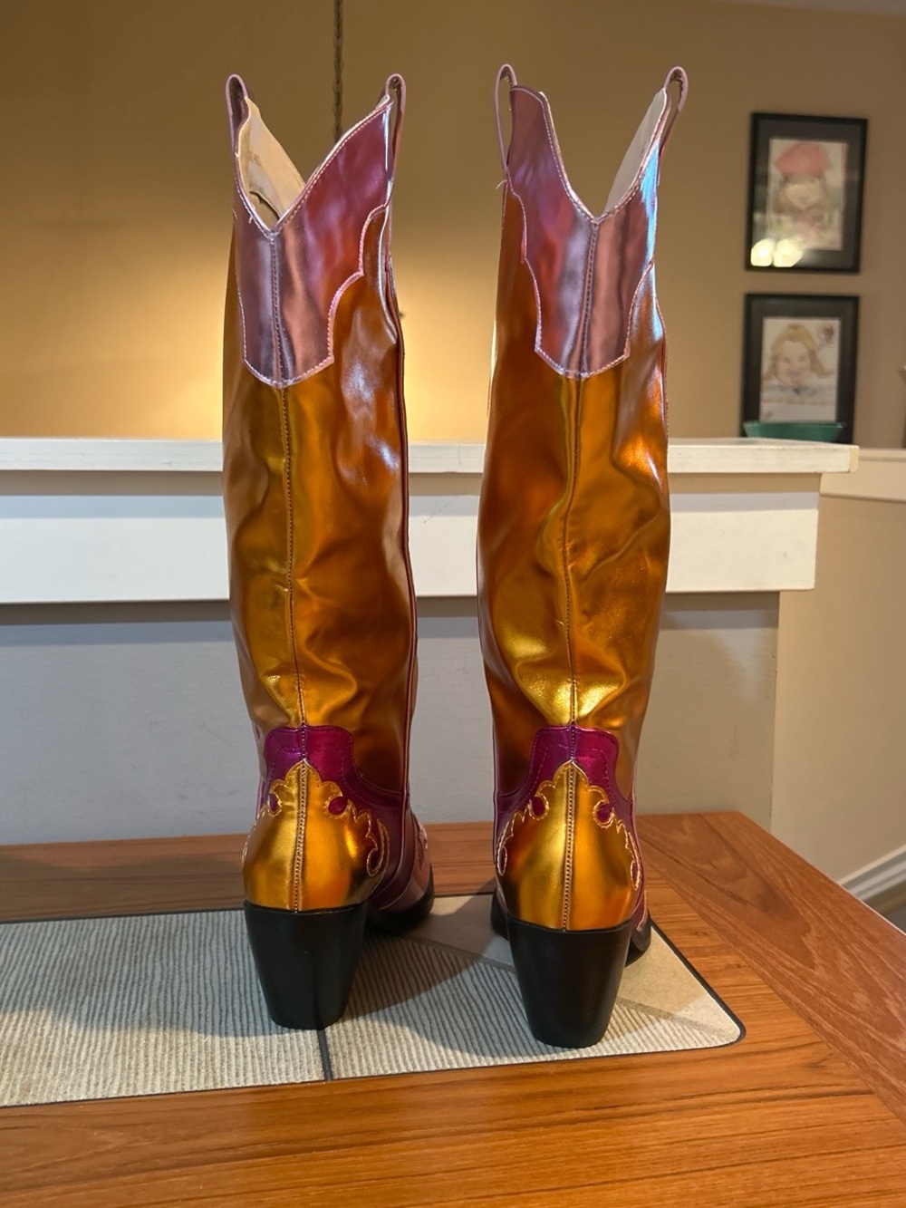 Metallic Pink & Gold Women's Western Heeled Boots - Picture 4 of 7